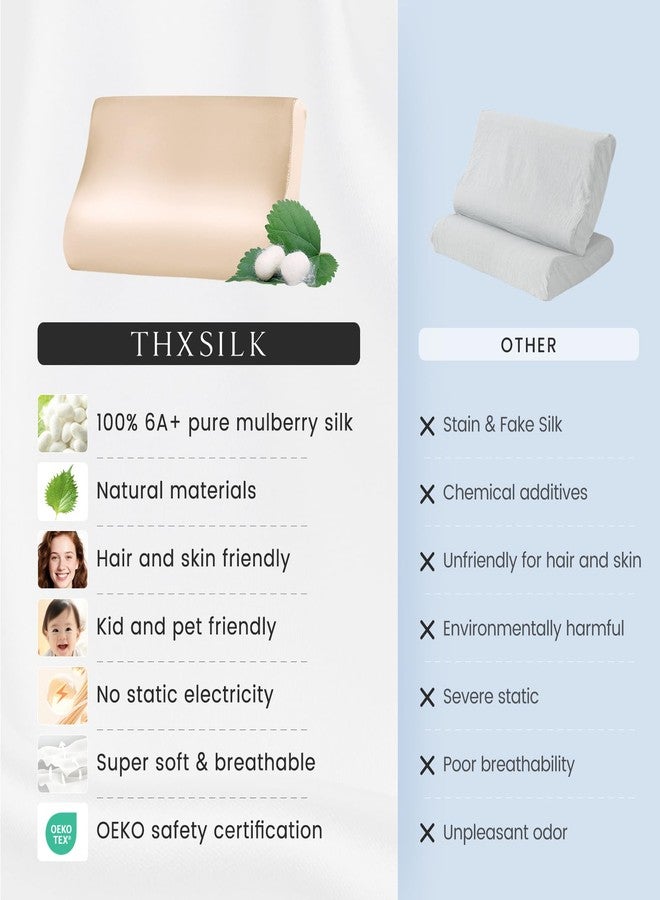 ثكس سيلك غطاء وسادة من حرير التوت الطبيعي 100% من THXSILK، 19 مومي، مناسب لوسادة إسفنج الذاكرة المحيطية، غطاء وسادة محيطية، غطاء وسادة للرقبة، عبوة من قطعة واحدة (لون الشمبانيا، 24 بوصة × 14 بوصة × 4.7 بوصة / 3.9 بوصة). - Image 5